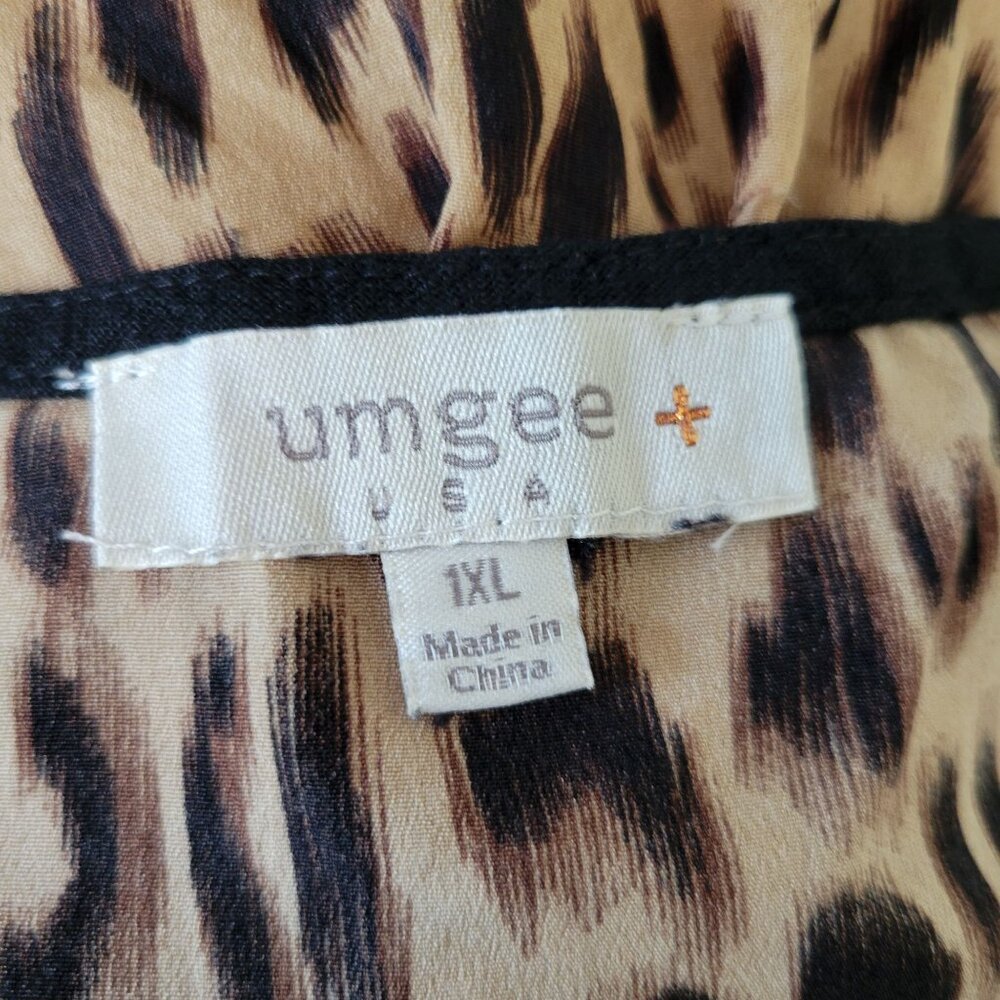 Umgee USA Black Tunic Dress Leopard Print Frayed Hem XL Linen Blend Hi Low - Picture 3 of 7